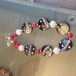 Festive Red,White&Blue handcrafted beaded necklace by Carole Spielberg Designs